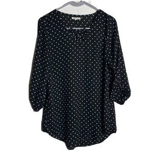 Maurices Women Tunic Blouse Small Black White Polka Dot Roll Tab Sleeve VNeck
